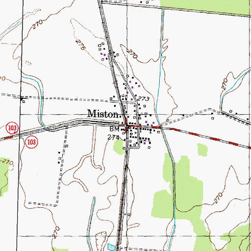 Topographic Map of Miston, TN