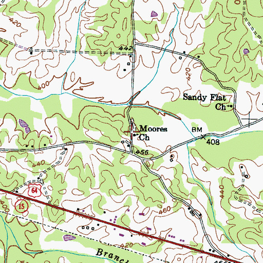 Topographic Map of Moores Church, TN