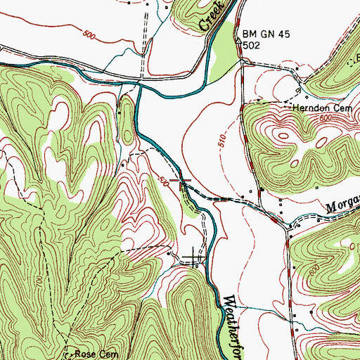 Topographic Map of Morgan Creek, TN