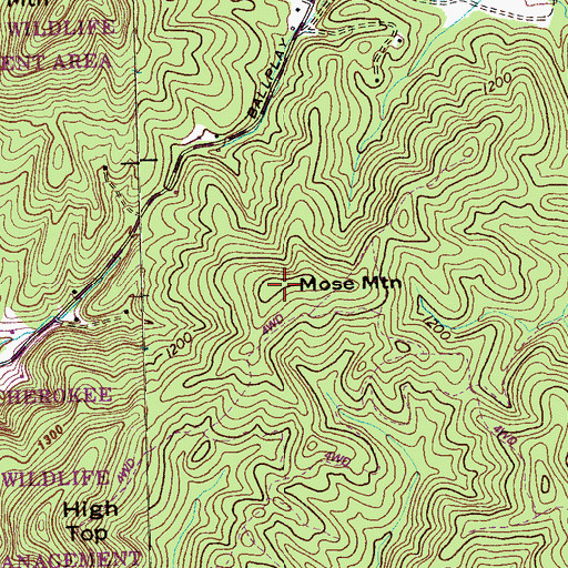 Topographic Map of Mose Mountain, TN