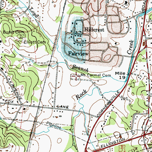 Topographic Map of Mount Carmel Cemetery, TN