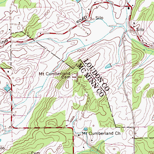 Topographic Map of Mount Cumberland Cemetery, TN