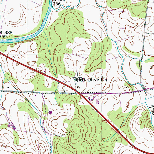 Topographic Map of Mount Olive Church, TN