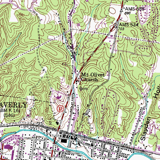 Topographic Map of Mount Olivet Church, TN