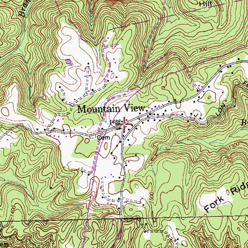 Topographic Map of Mountain View, TN
