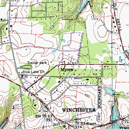 Topographic Map of Myers, TN