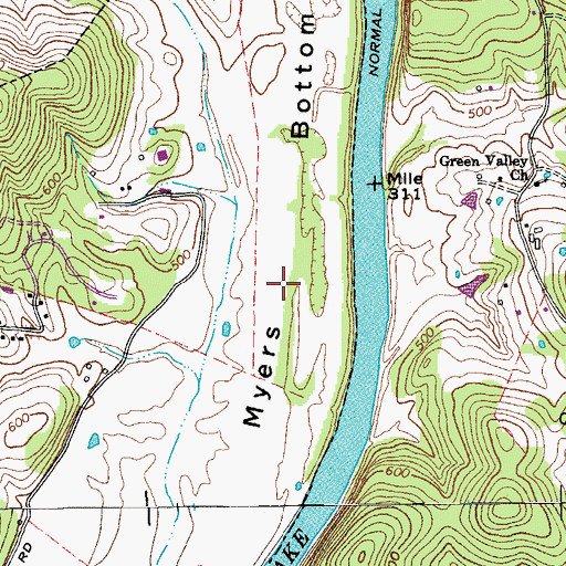 Topographic Map of Myers Bottom, TN
