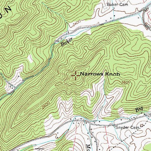 Topographic Map of Narrows Knob, TN