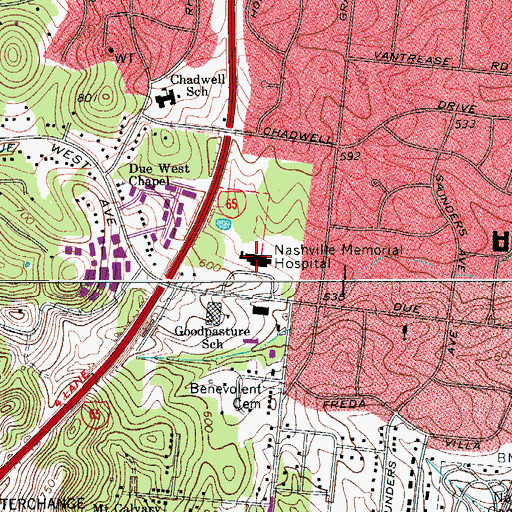 Topographic Map of Nashville Memorial Hospital (historical), TN
