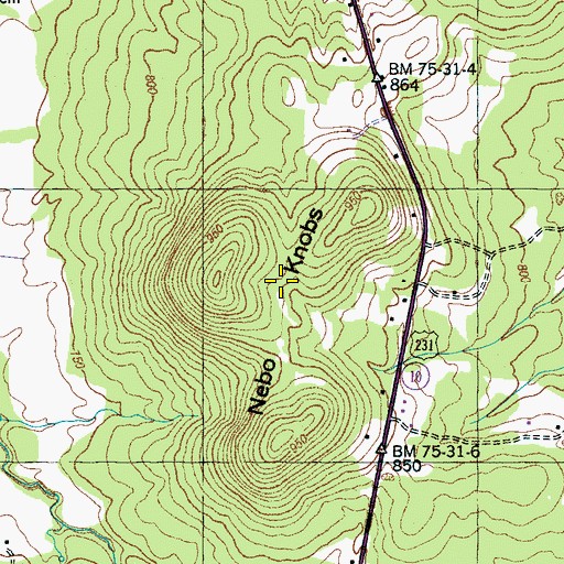 Topographic Map of Nebo Knobs, TN