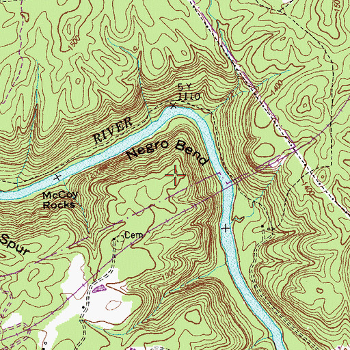 Topographic Map of Negro Bend, TN