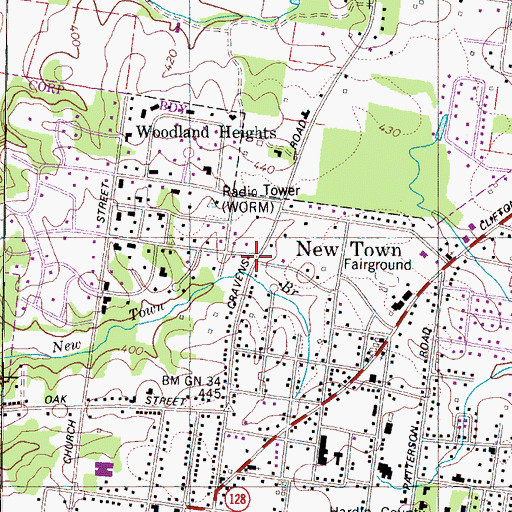 Topographic Map of New Town, TN