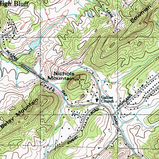 Topographic Map of Nichols Mountain, TN