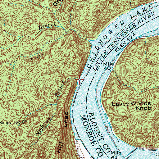 Topographic Map of Nighway Branch, TN