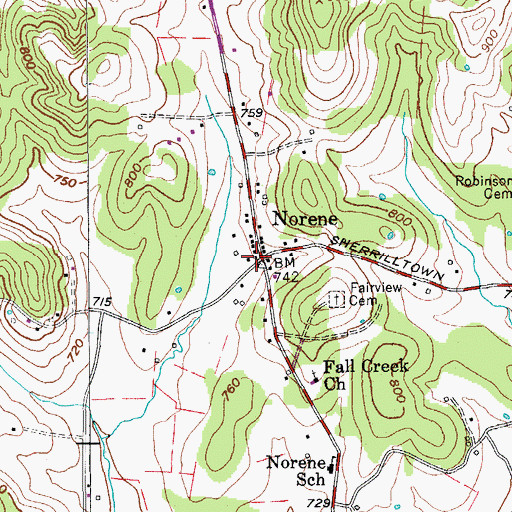 Topographic Map of Norene, TN