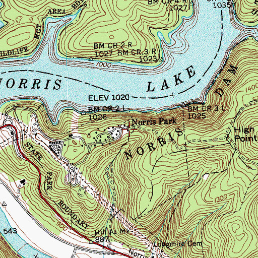 Topographic Map of Norris Park, TN
