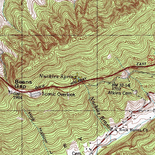 Topographic Map of Nuckles Spring, TN