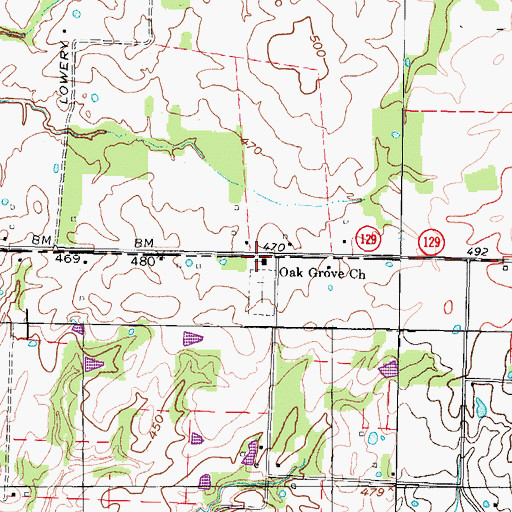 Topographic Map of Oak Grove Baptist Church, TN