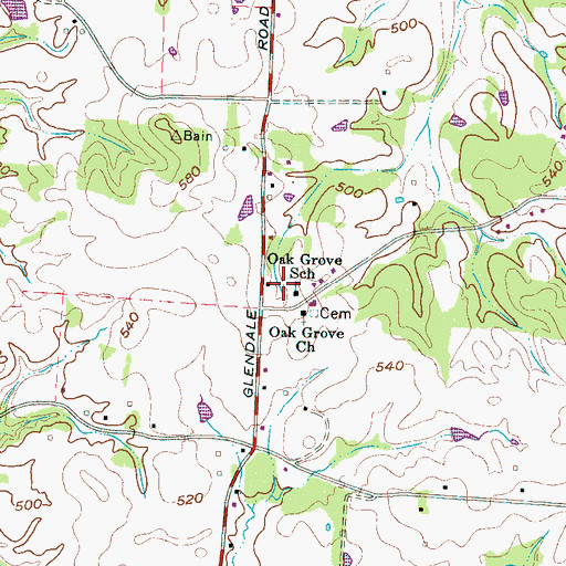Topographic Map of Oak Grove School, TN