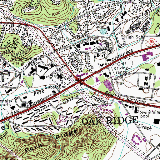 Topographic Map of Oak Ridge, TN