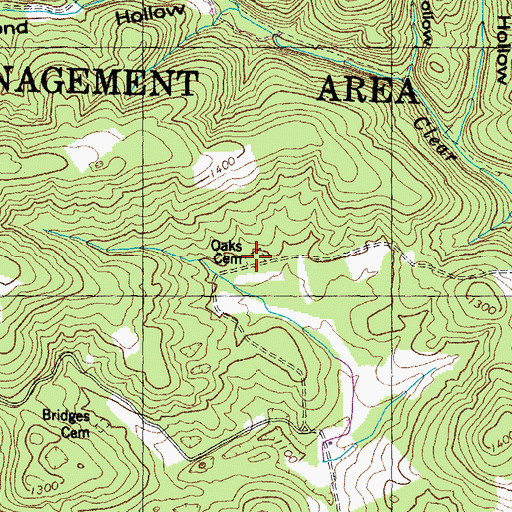 Topographic Map of Oaks Cemetery, TN