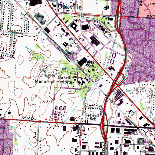 Topographic Map of Oakville Memorial Hospital, TN