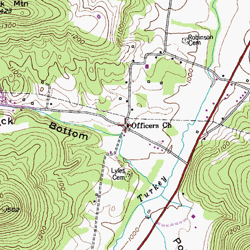 Topographic Map of Officers Church, TN