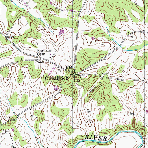 Topographic Map of Oneal School, TN