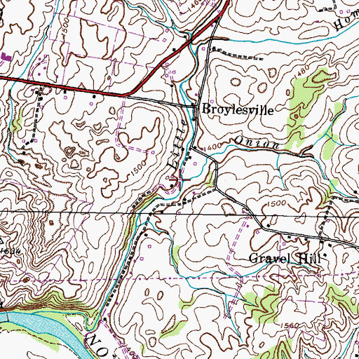 Topographic Map of Onion Creek, TN