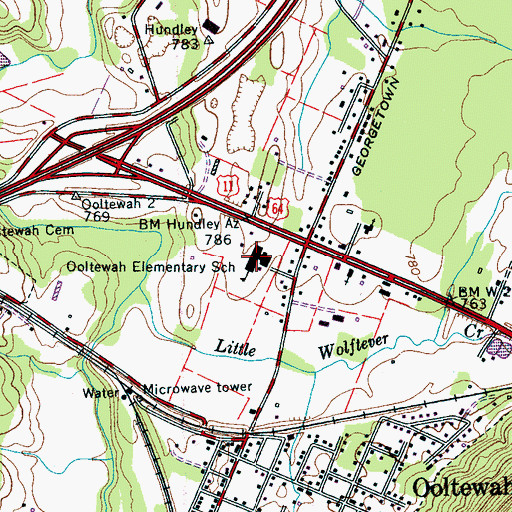 Topographic Map of Ooltewah Elementary School, TN