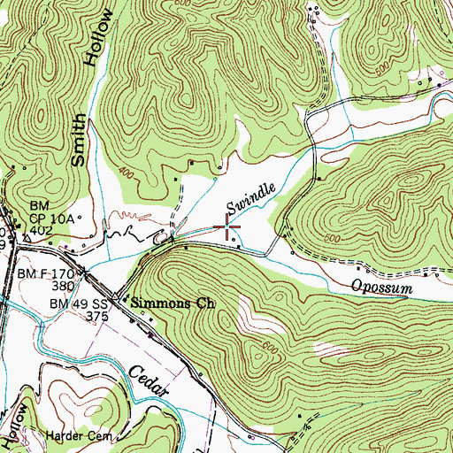 Topographic Map of Opossum Branch, TN
