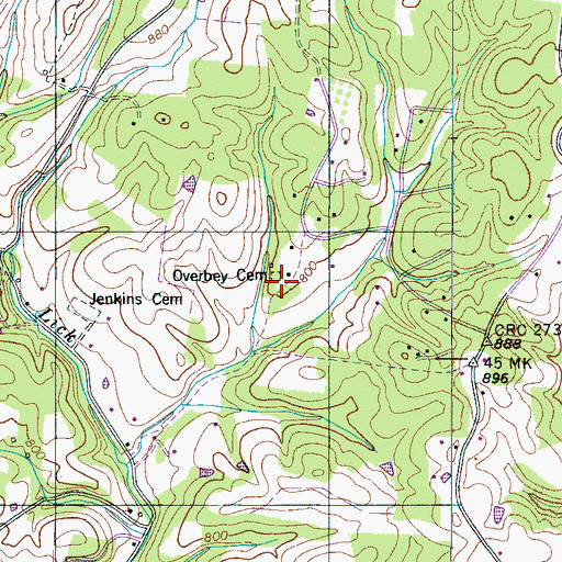 Topographic Map of Overbey Cemetery, TN