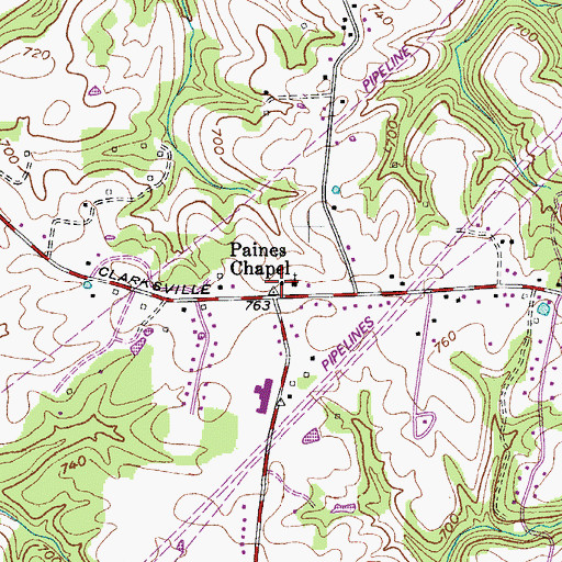 Topographic Map of Paines Chapel, TN