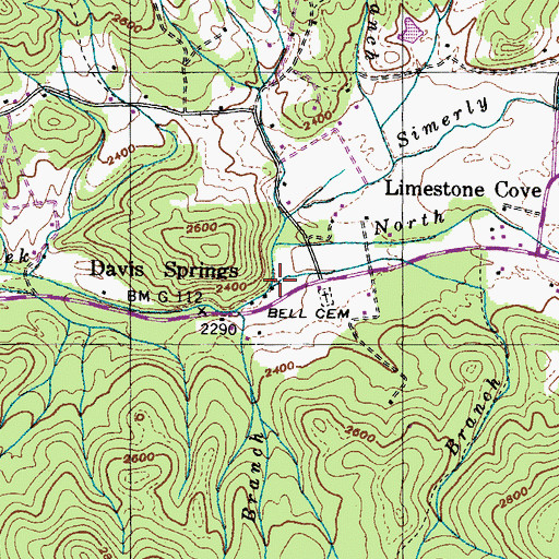 Topographic Map of Paint Branch, TN