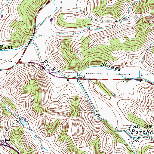 Topographic Map of Parchcorn Hollow Branch, TN