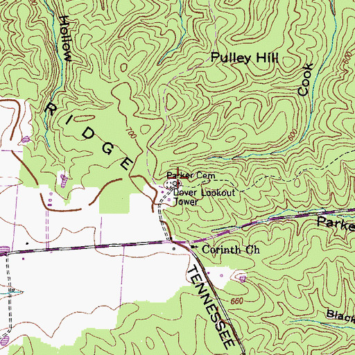Topographic Map of Parker Cemetery, TN