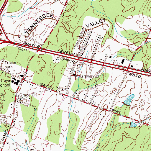 Topographic Map of Parkway Church, TN