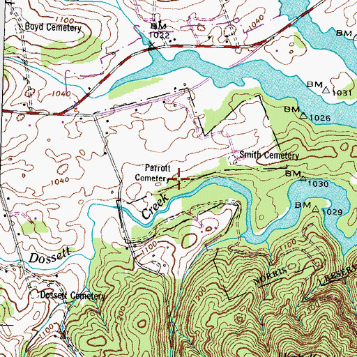 Topographic Map of Parrott Cemetery, TN