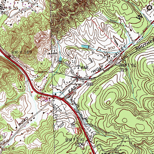 Topographic Map of Peak, TN