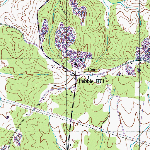 Topographic Map of Pebble Hill, TN