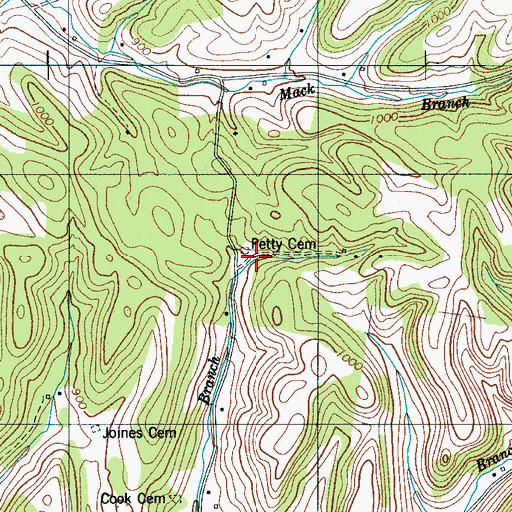Topographic Map of Petty Cemetery, TN