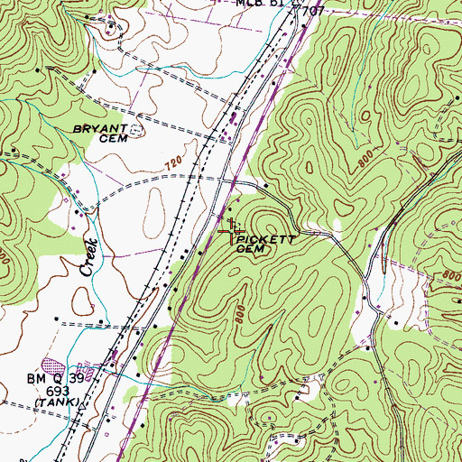 Topographic Map of Pickett Cemetery, TN