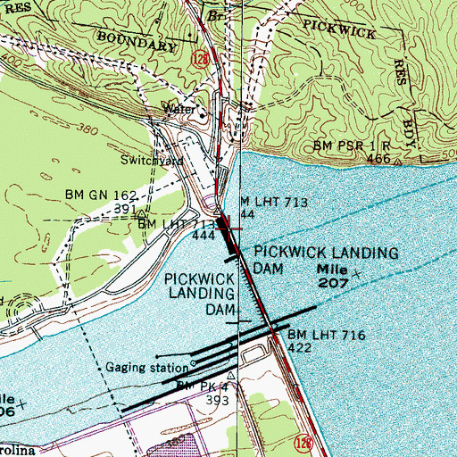 Topographic Map of Pickwick Landing Dam, TN