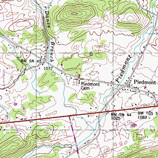 Topographic Map of Piedmont Cemetery, TN