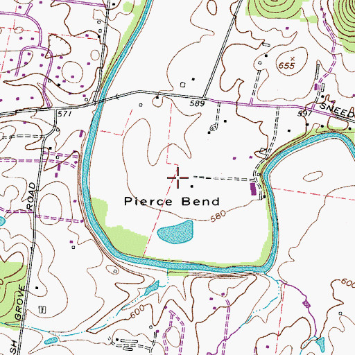 Topographic Map of Pierce Bend, TN