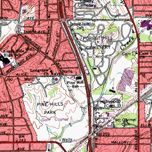 Topographic Map of Pine Hill School, TN