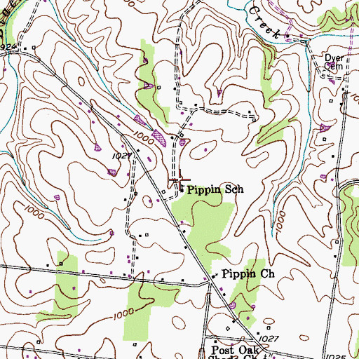 Topographic Map of Pippin School, TN