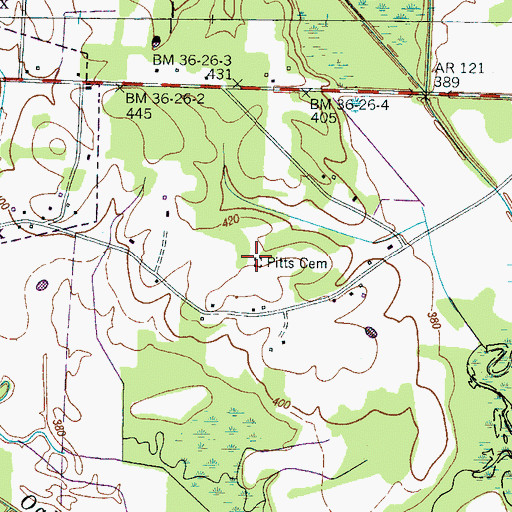 Topographic Map of Pitts Cemetery, TN