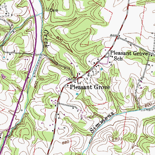 Topographic Map of Pleasant Grove, TN