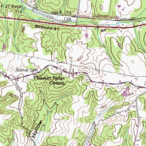 Topographic Map of Pleasant Ridge Church, TN